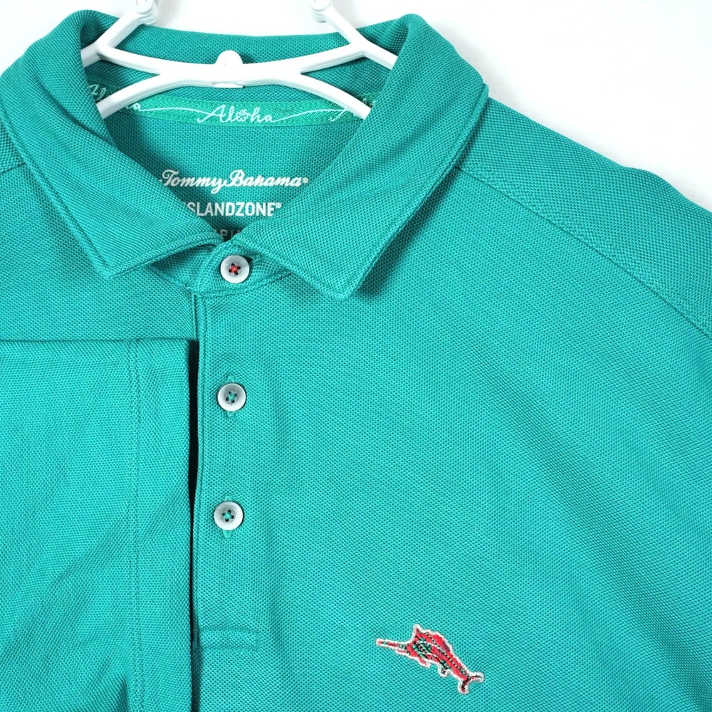 Tommy Bahama IslandZone Mens‎ Large Teal Green Supima Cotton Pique Polo Shirt